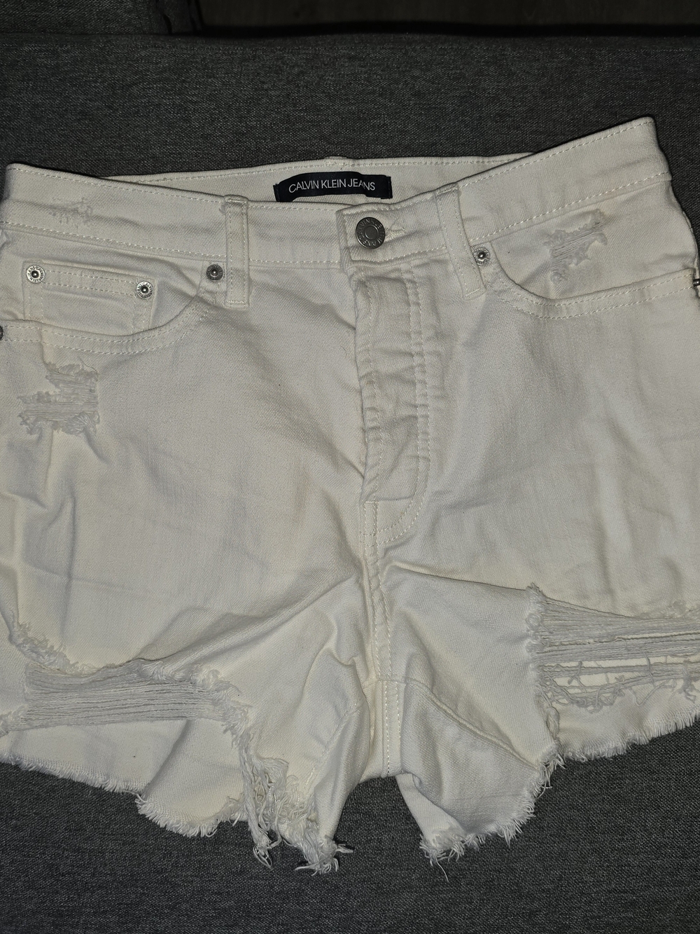 Calvin Klein Jeans White Distressed Women's Denim Cutoff Shorts